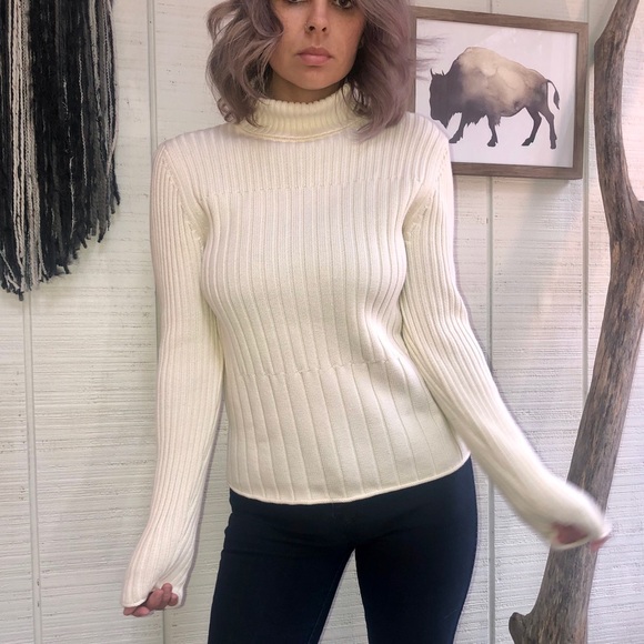 J. Jill Sweaters - J. Jill cream ribbed cotton turtle neck sweater